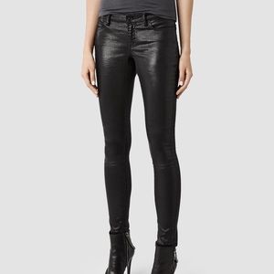 All Saints skinny faux leather look pants.